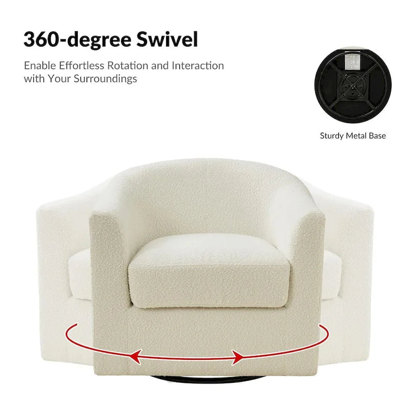 Modern Ergonomic Boucle Upholstered Swivel Barrel Chair Set of 2