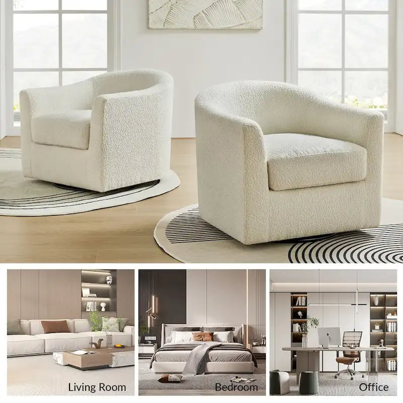 Modern Ergonomic Boucle Upholstered Swivel Barrel Chair Set of 2