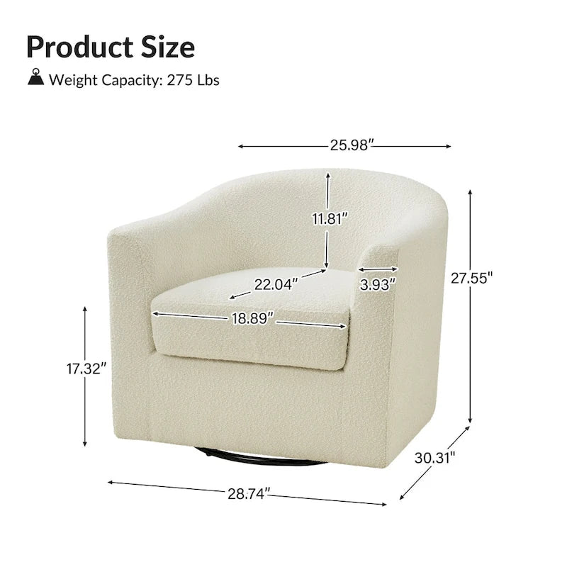 Modern Ergonomic Boucle Upholstered Swivel Barrel Chair Set of 2