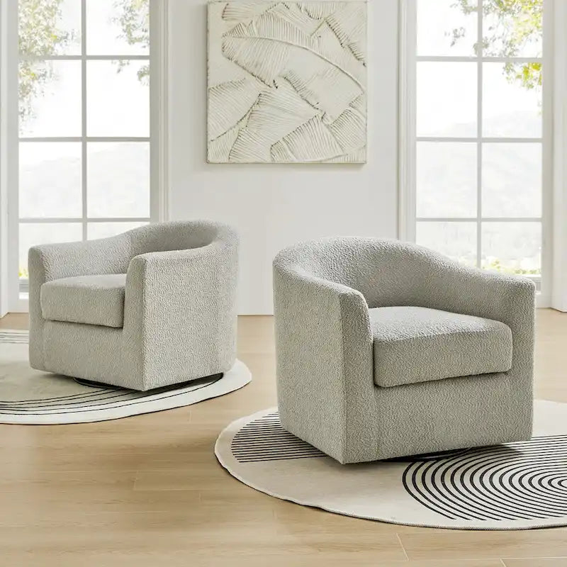Modern Ergonomic Boucle Upholstered Swivel Barrel Chair Set of 2