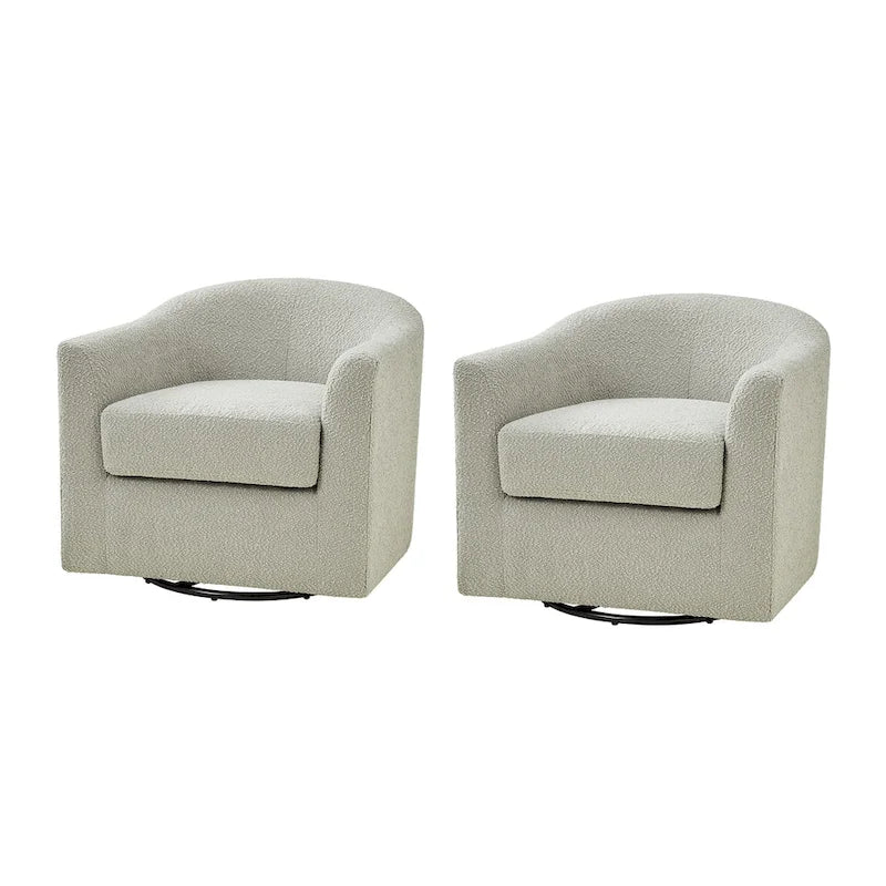 Modern Ergonomic Boucle Upholstered Swivel Barrel Chair Set of 2