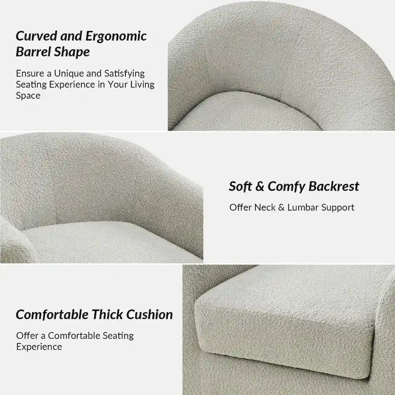 Modern Ergonomic Boucle Upholstered Swivel Barrel Chair Set of 2