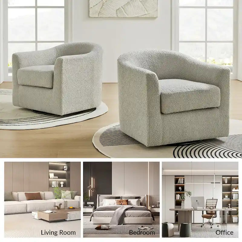 Modern Ergonomic Boucle Upholstered Swivel Barrel Chair Set of 2
