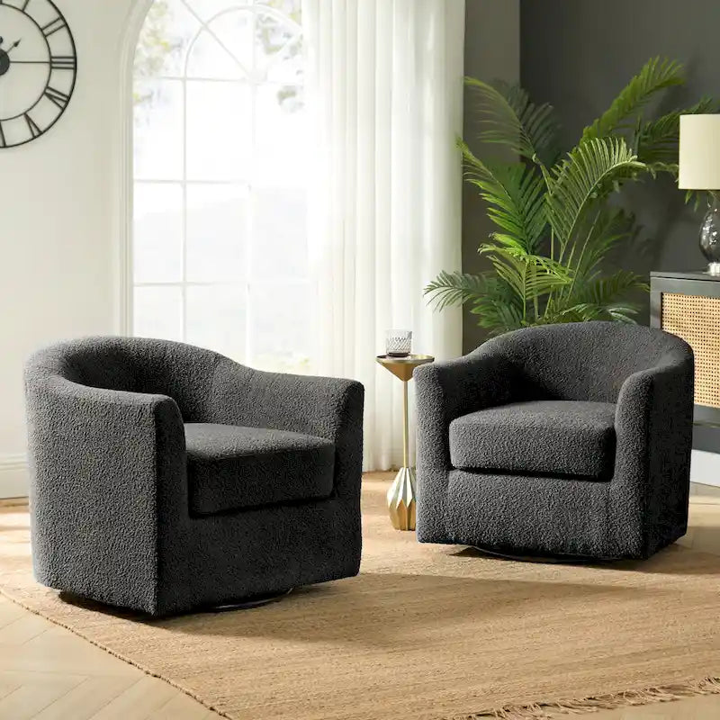 Modern Ergonomic Boucle Upholstered Swivel Barrel Chair Set of 2