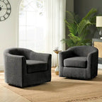 Modern Ergonomic Boucle Upholstered Swivel Barrel Chair Set of 2
