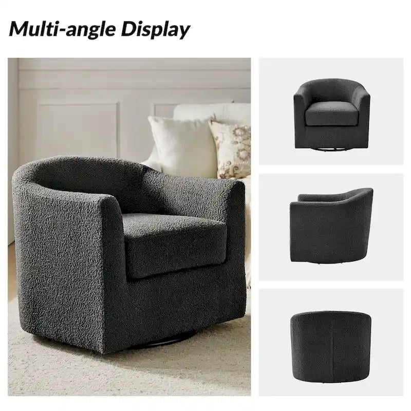 Modern Ergonomic Boucle Upholstered Swivel Barrel Chair Set of 2