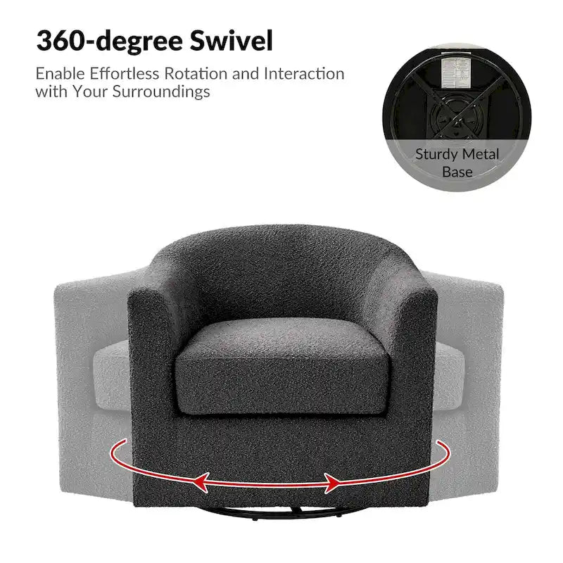 Modern Ergonomic Boucle Upholstered Swivel Barrel Chair Set of 2