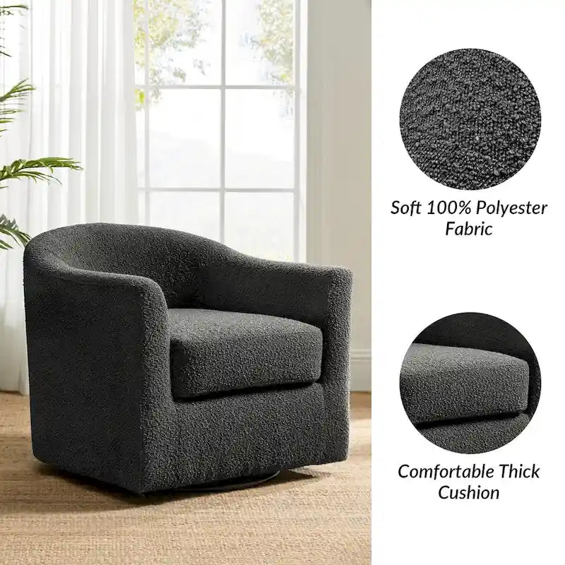 Modern Ergonomic Boucle Upholstered Swivel Barrel Chair Set of 2