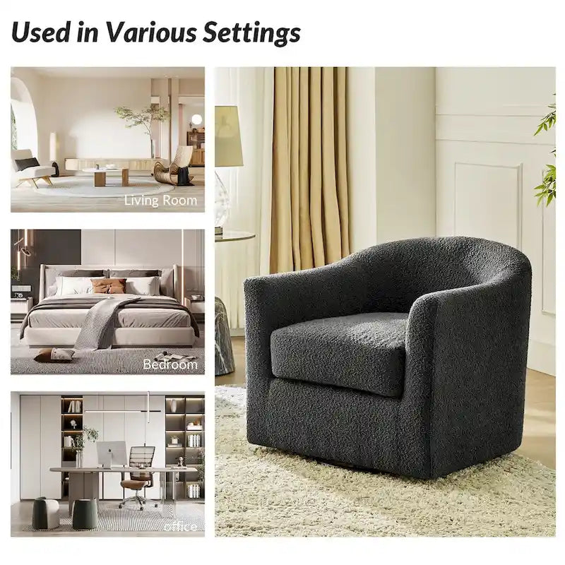 Modern Ergonomic Boucle Upholstered Swivel Barrel Chair Set of 2
