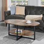 Solid Wood Oval Coffee Table with Cross Metal Legs