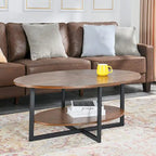 Solid Wood Oval Coffee Table with Cross Metal Legs