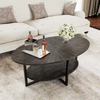 Solid Wood Oval Coffee Table with Cross Metal Legs