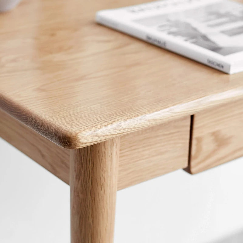 Solid Wood Computer Study Desk with Drawer and Cable Management