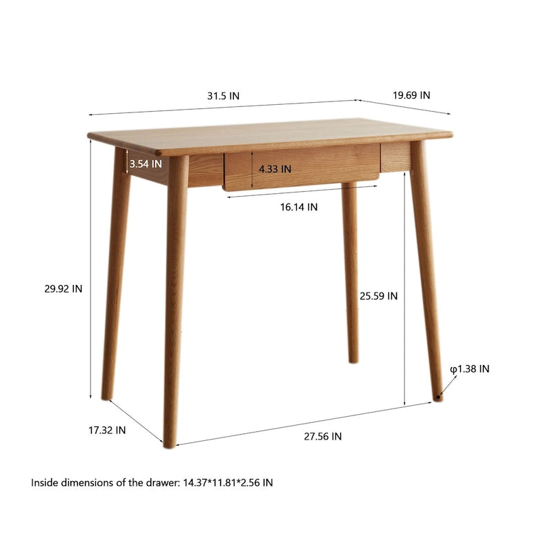 Solid Wood Computer Study Desk with Drawer and Cable Management