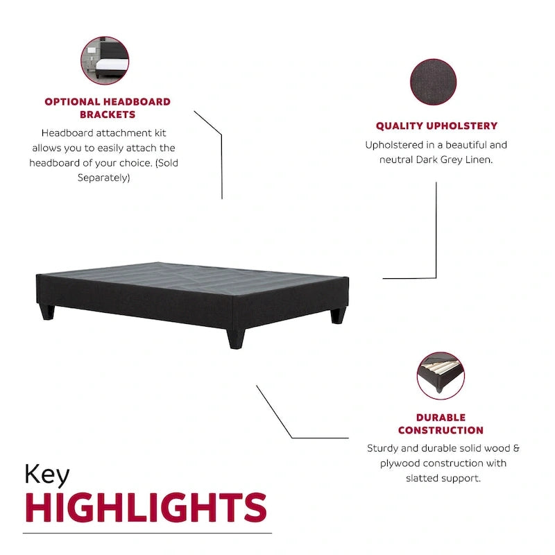 Dark Grey 14 in. Platform Bed Frame Mattress Foundation