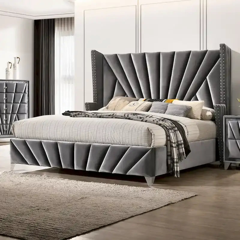  Ambrosia Traditional Fabric Upholstered Panel Bed