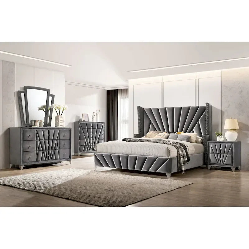 Traditional Fabric Upholstered Panel Bed