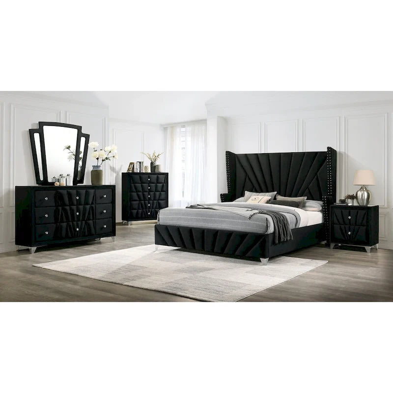 Traditional Fabric Upholstered Panel Bed