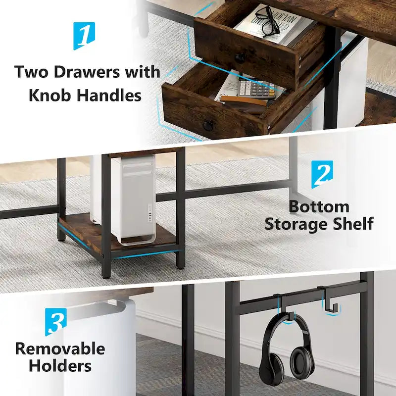 78" Two-Person Industrial Workstation Desk with Drawers and Storage Shelves