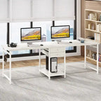 78" Two-Person Industrial Workstation Desk with Drawers and Storage Shelves