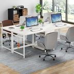 78" Two-Person Industrial Workstation Desk with Drawers and Storage Shelves