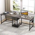 78" Two-Person Industrial Workstation Desk with Drawers and Storage Shelves