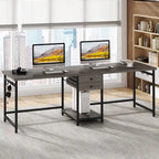 78" Two-Person Industrial Workstation Desk with Drawers and Storage Shelves