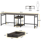 78" Two-Person Industrial Workstation Desk with Drawers and Storage Shelves