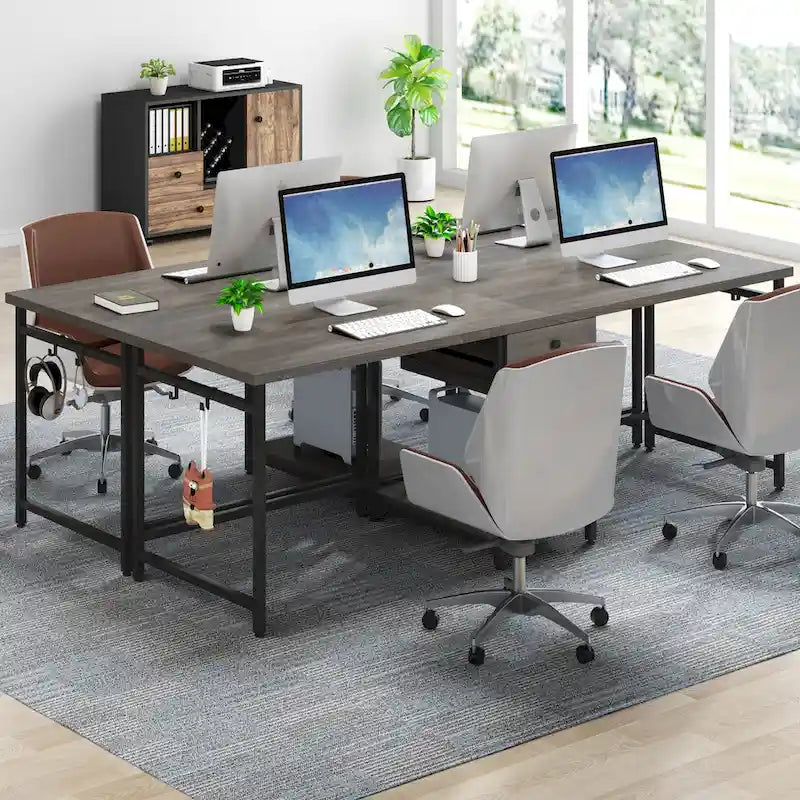 78" Two-Person Industrial Workstation Desk with Drawers and Storage Shelves