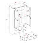 100% Solid Wood Wardrobe Armoire with 2 Drawers, Metal or Wooden Knobs