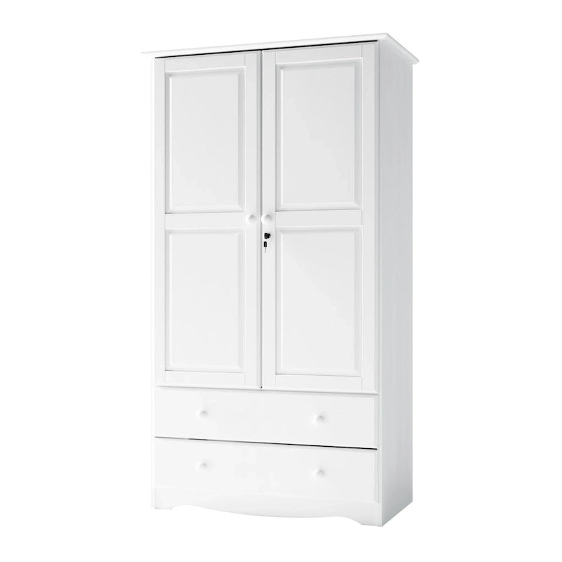 100% Solid Wood Wardrobe Armoire with 2 Drawers, Metal or Wooden Knobs