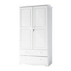 100% Solid Wood Wardrobe Armoire with 2 Drawers, Metal or Wooden Knobs