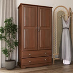 100% Solid Wood Wardrobe Armoire with 2 Drawers, Metal or Wooden Knobs
