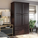 100% Solid Wood Wardrobe Armoire with 2 Drawers, Metal or Wooden Knobs