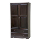 100% Solid Wood Wardrobe Armoire with 2 Drawers, Metal or Wooden Knobs