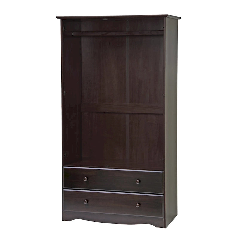 100% Solid Wood Wardrobe Armoire with 2 Drawers, Metal or Wooden Knobs