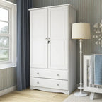 100% Solid Wood Wardrobe Armoire with 2 Drawers, Metal or Wooden Knobs