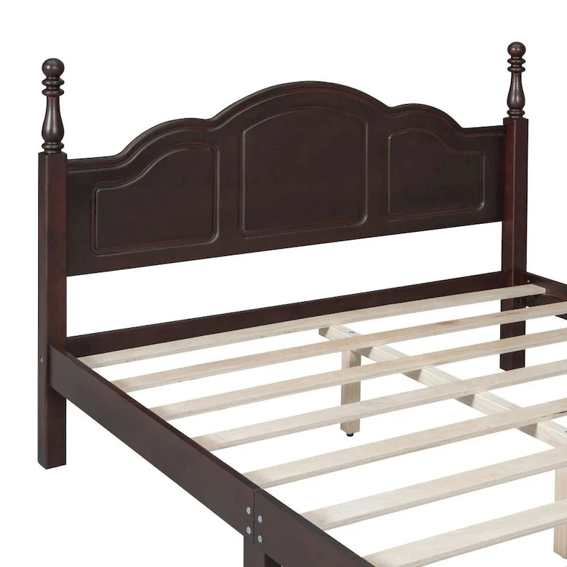 Queen Size Wood Platform Bed Frame - Retro Style, 500 lbs Capacity