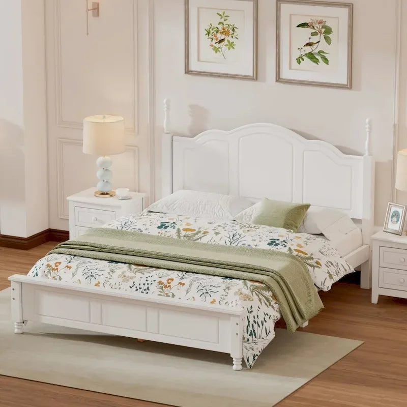 Queen Size Wood Platform Bed Frame - Retro Style, 500 lbs Capacity