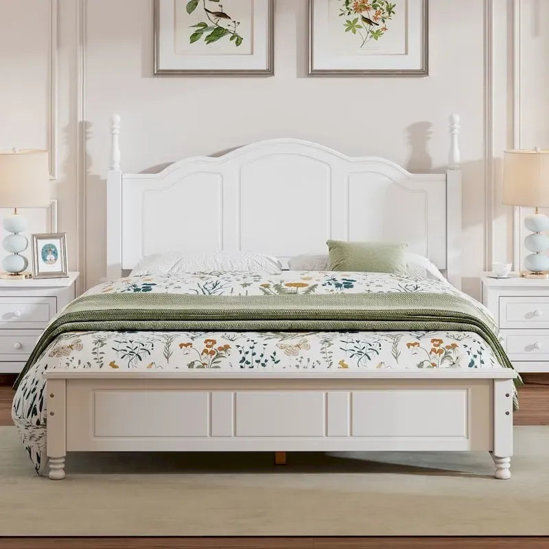 Queen Size Wood Platform Bed Frame - Retro Style, 500 lbs Capacity