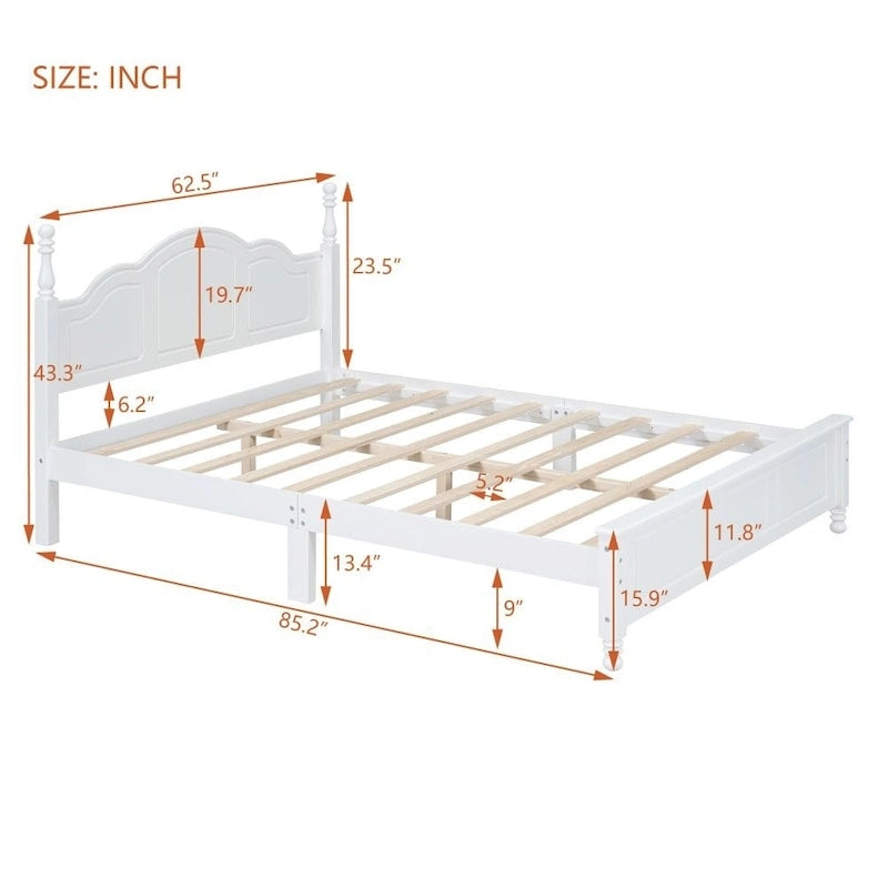 Queen Size Wood Platform Bed Frame - Retro Style, 500 lbs Capacity