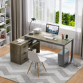 L-Shape Executive Desk with 3 Drawers and Side Storage Cabinet