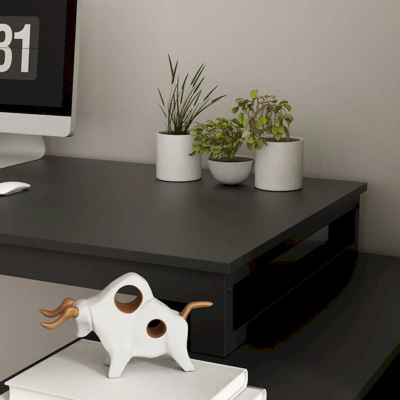 L-Shape Executive Desk with 3 Drawers and Side Storage Cabinet