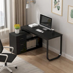 L-Shape Executive Desk with 3 Drawers and Side Storage Cabinet