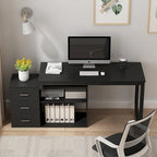 L-Shape Executive Desk with 3 Drawers and Side Storage Cabinet