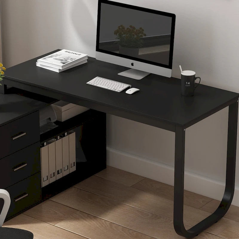 L-Shape Executive Desk with 3 Drawers and Side Storage Cabinet