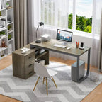 L-Shape Executive Desk with 3 Drawers and Side Storage Cabinet