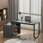 L-Shape Executive Desk with 3 Drawers and Side Storage Cabinet