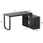 L-Shape Executive Desk with 3 Drawers and Side Storage Cabinet