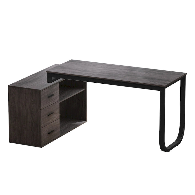 L-Shape Executive Desk with 3 Drawers and Side Storage Cabinet
